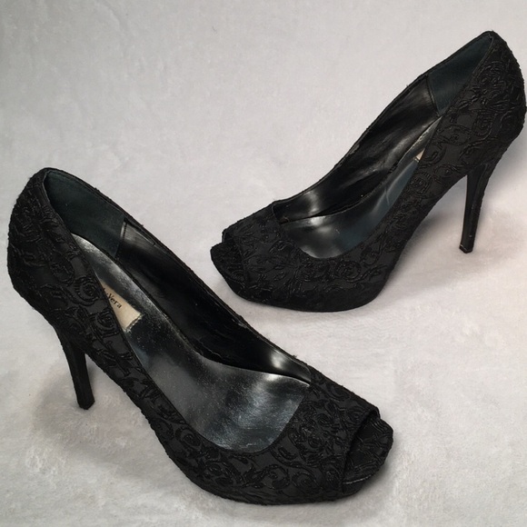 SIMPLYVERA Elegant Black Lace Peep-Toe Heels - Picture 7 of 8